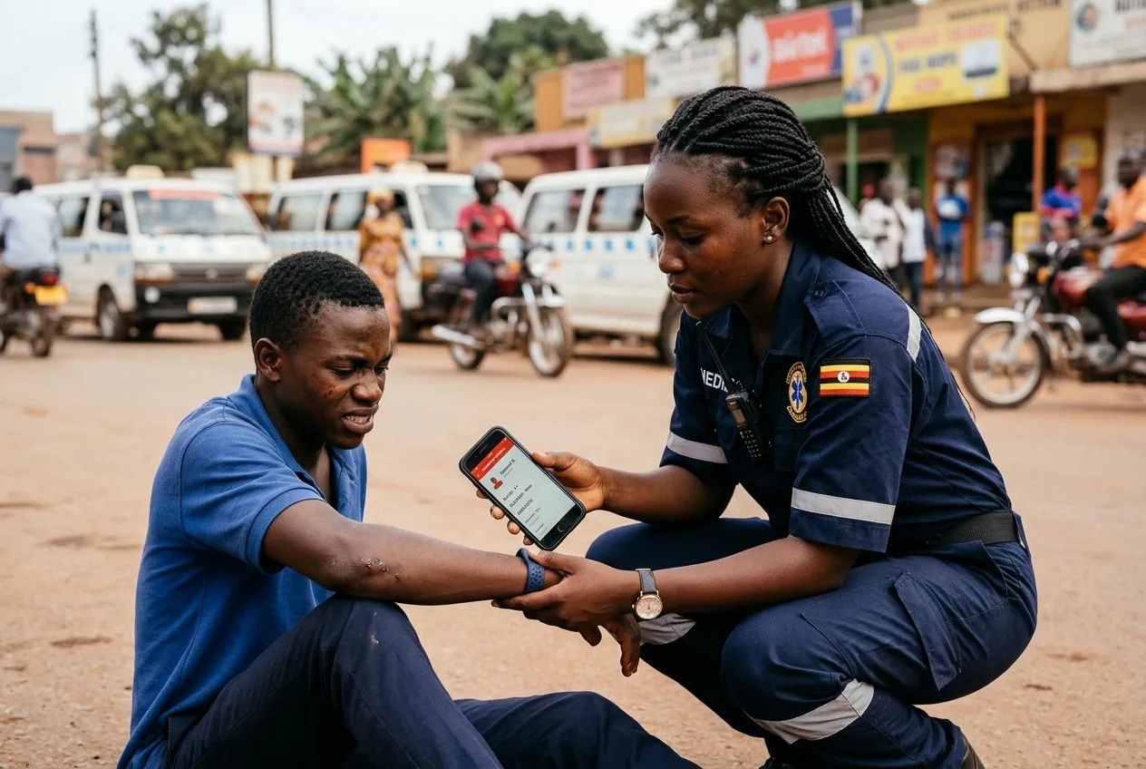 Health worker checking a bsafe profile on a phone